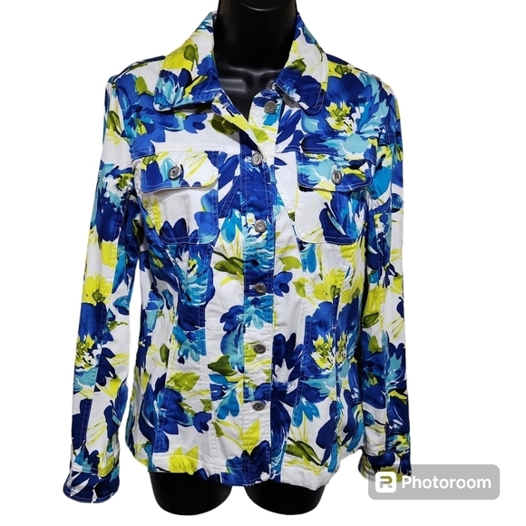 Dressbarn Floral Canvas Button Down Jacket Size M - Picture 1 of 8